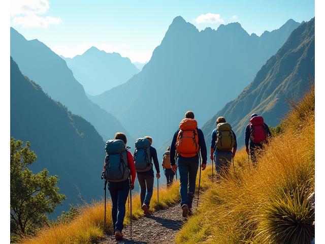 Grupo de senderismo en los Andes